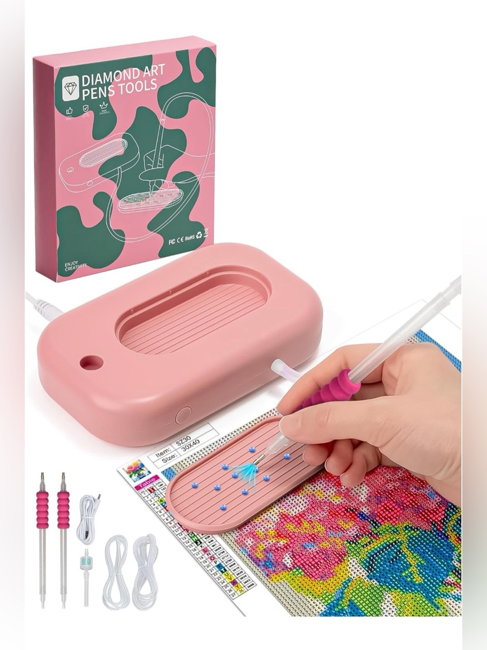 Diamond Art Pens Tools Electric Pink Drill Tray and Pens